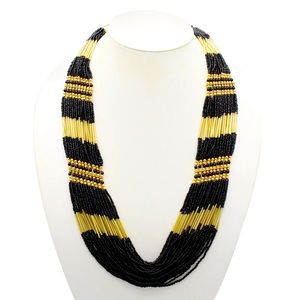 BLACK AND GOLD GLASS BEADED NECKLACE
